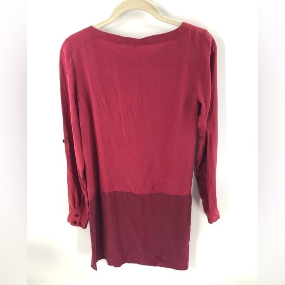 Eileen Fisher 100% Silk Washable Tunic Shirt Dress With Pockets Red PP 2 Petite - Picture 4 of 11